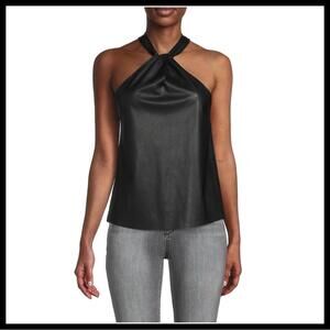 Love Ady Faux Leather Twist Halterneck Top